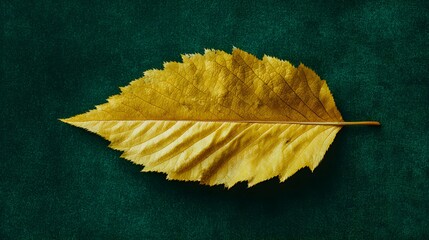 Fototapete - Golden leaf on deep green