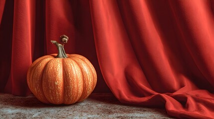 Fototapete - Orange pumpkin on red fabric
