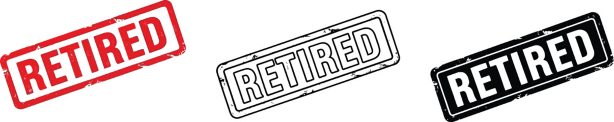 Fototapete - Retired stamp vector set: red, black, outline. retirement concept for graphic design and web design