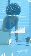 Poster - Animation of financial data processing over diverse colleagues discussing work in office