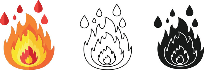 Poster - Fire flame icon vector illustration set, bonfire symbol graphic design, hot fire sign images vector