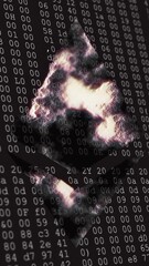 Poster - Binary code and data processing animation over abstract shape