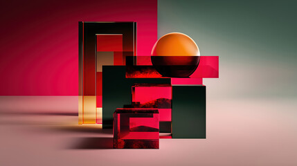 Poster - Colorful geometric shapes artfully arranged on a minimalist background