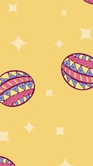 Poster - Animation of multiple decorated easter eggs and stars on yellow background