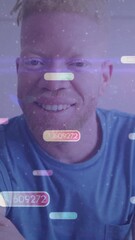 Poster - Floating digital numbers and data overlay, person smiling with animation effects
