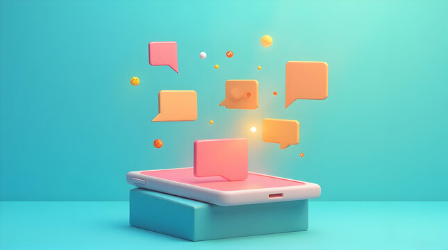 Smartphone with Chat Bubbles Floating Above, Communication Concept