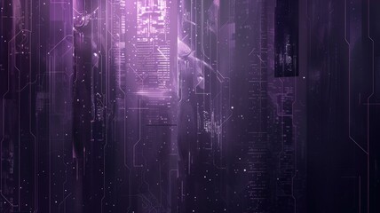 Fototapete - Abstract picture with digital style scenery, decorated by high tech pattern, glow fantasy neon light. Cyberspace scene with technology design architecture and electronic texture effect around. AIG53.