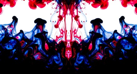 Poster - Abstract Red and Blue Ink Rorschach Pattern for Creative Backgrounds and Designs