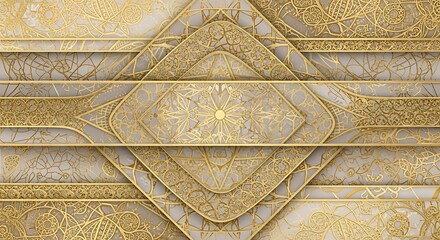 Poster - elegant golden patterned background with layered diamond shapes and intricate designs