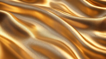 Poster - This image features a flowing golden satin fabric, displaying soft waves and a glossy sheen that captures light beautifully. Ideal for various design projects.
