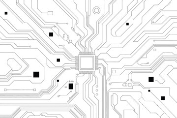 Poster - A detailed white background image showcasing a complex circuit board design with integrated components