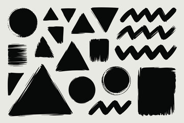 Poster - A collection of black brush stroke geometric shapes on a white background in a modern style