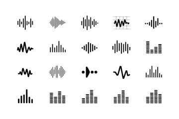 Poster - A collection of various black sound wave icons displayed on a white background in a graphic design layout
