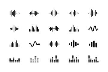 Poster - A collection of twenty different black sound wave icons displayed on a plain white background surface