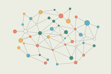 Poster - A network of colored dots connected by lines on a light background creating a complex illustration