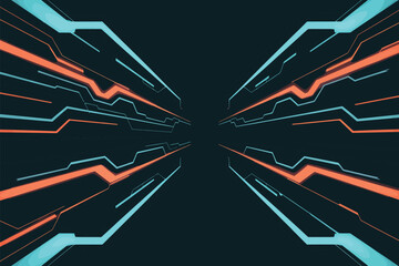 Poster - Abstract futuristic background with converging lines in teal and orange on dark backdrop