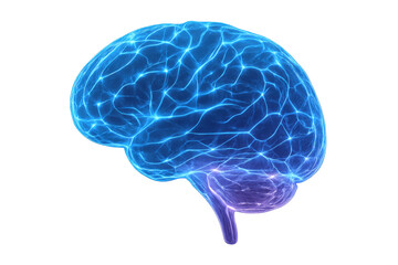 Poster - Electric impulses flowing through a human brain, representing neural activity and thought processes, isolated with transparent background