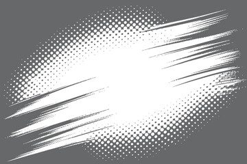 Poster - A gray background with a white halftone pattern and white brush stroke lines diagonally across it all