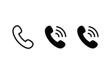 Poster - Three telephone receiver icons in black and white showing call status on a white background image design