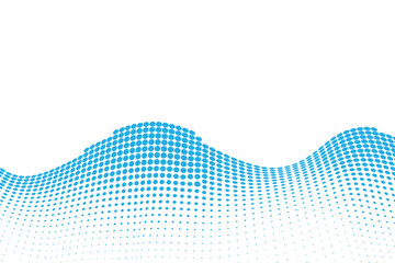 Poster - A blue halftone pattern forming a wave like shape against a white background with a gradient effect