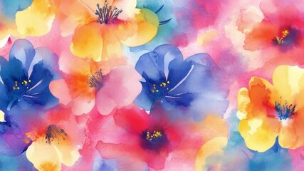 Poster - Colorful Watercolor Floral Background with Vibrant Blossoms in Soft Pastel Shades for Creative Projects and Designs 4k video footage