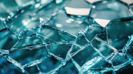 Poster - Detailed Close-Up of Shattered Glass with Intricate Cracks and Reflections Capturing Light in an Abstract Pattern 4k video footage