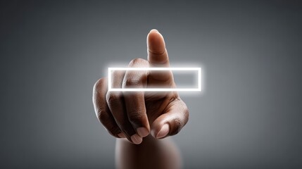 Poster - Hand pressing a virtual log out icon on an augmented reality interface, modern technology interaction concept.