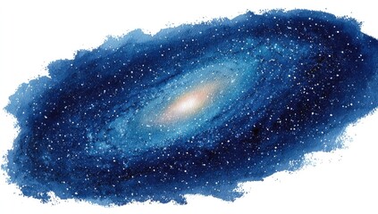 Wall Mural - A stylized, painted galaxy.  Dark blue, splotchy background with a swirling, spiral galaxy within.  Stars are scattered throughout