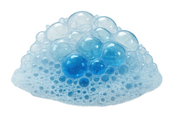 Poster - Soapy light blue foam bubbling, highlighting hygiene product texture against transparent backdrop
