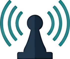 Poster - A stylized icon of a tower emitting radio waves, representing communication or wireless technology.