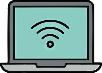 Poster - A simple illustration of a laptop computer with a wireless signal icon on the screen.
