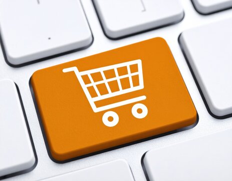 Shopping cart icon on a computer key