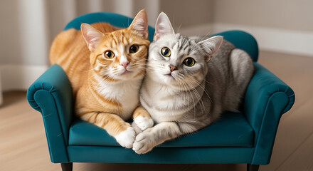 Naklejka na meble Cats Relaxing on Tiny Couch