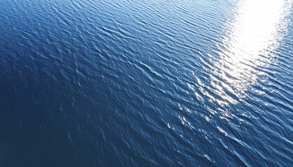 Poster - Gentle ripples on calm blue water surface reflecting soft sunlight creating peaceful and serene natural scene with subtle wave patterns and bright highlights