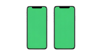 Fototapete - Two smartphones with green screen for app mockup and mobile website design presentation template use on transparent background