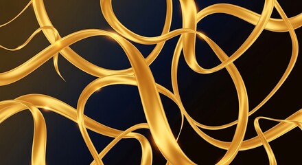 Leinwandbilder - Elegant golden ribbons gracefully intertwine against a dark backdrop creating a luxurious abstract
