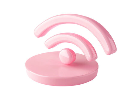 Pink wifi symbol on a circular base.  3D rendered