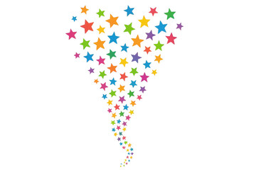 Poster - Colorful stars swirling dynamically, generating festive graphic pattern against transparent backdrop