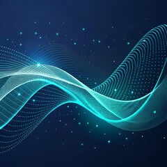 Poster - Abstract blue wave pattern with glowing dots and lines against a dark blue background