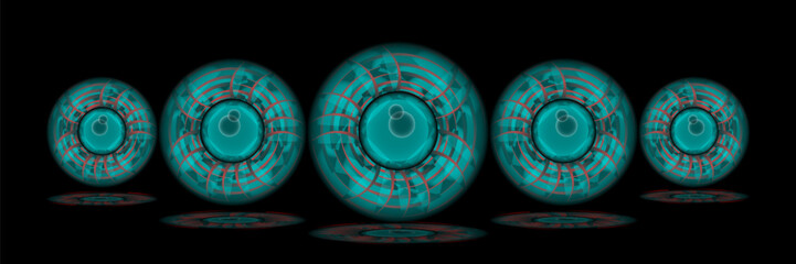 Poster - Futuristic Cyber-Tech Orbs with Blue and Red Grids