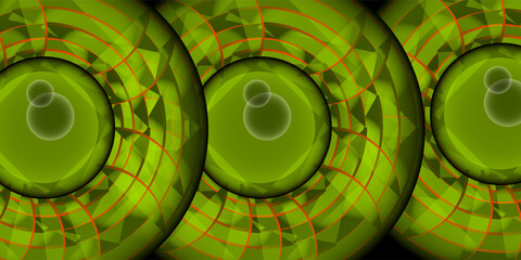 Aufkleber - Abstract Green Orbs with Red Grids and Bubbles