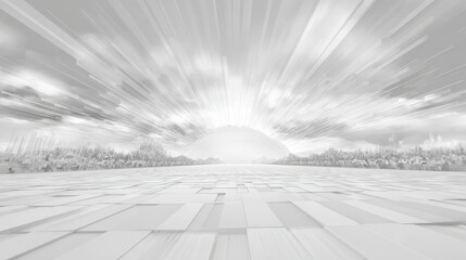 Aufkleber - Abstract white futuristic background featuring a fractal horizon design with clean geometric curves, infinite depth perspective, minimal light reflections for modern tech or corporate visual concepts