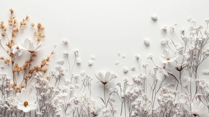 Wall Mural - Beautiful seamless floral water color pattern Set, watercolor wild flowers, leaves and grass,Collection botanic garden elements, isolated illustration in rustic or vintage style,copy space.