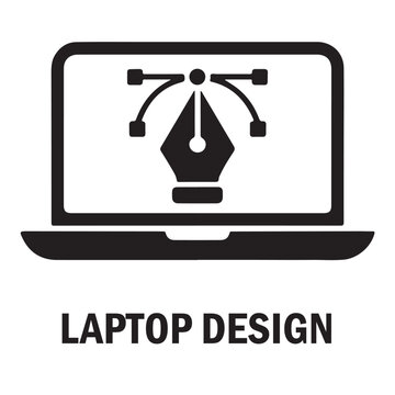 Laptop displaying pen tool vector graphic design icon