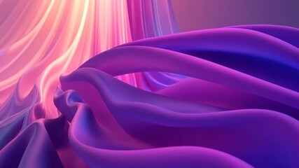 Poster - Vibrant flowing fabric with glowing neon ribbons in purple pink and blue