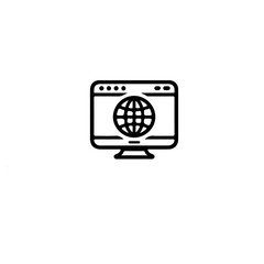 Fototapete - A minimalist line drawing of a computer monitor showing a globe icon on it