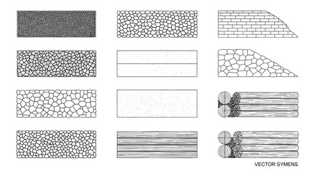 Aufkleber - Collection of textures including stone walls brick walls and stacked logs in black and white style