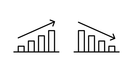 Poster - Outline bar chart icon with upward and downward trend arrow. Uptrend and downtrend business graph symbol