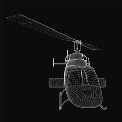 Poster - Helicopter 3D wireframe model displayed on a sleek black background, showcasing detailed structural framework.