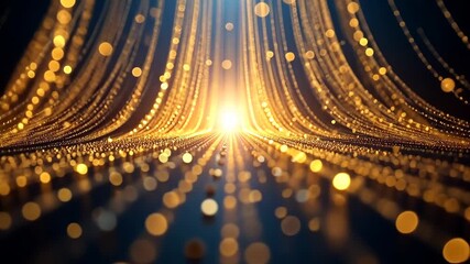 Poster - Dynamic golden particle light stream flowing in futuristic digital tunnel